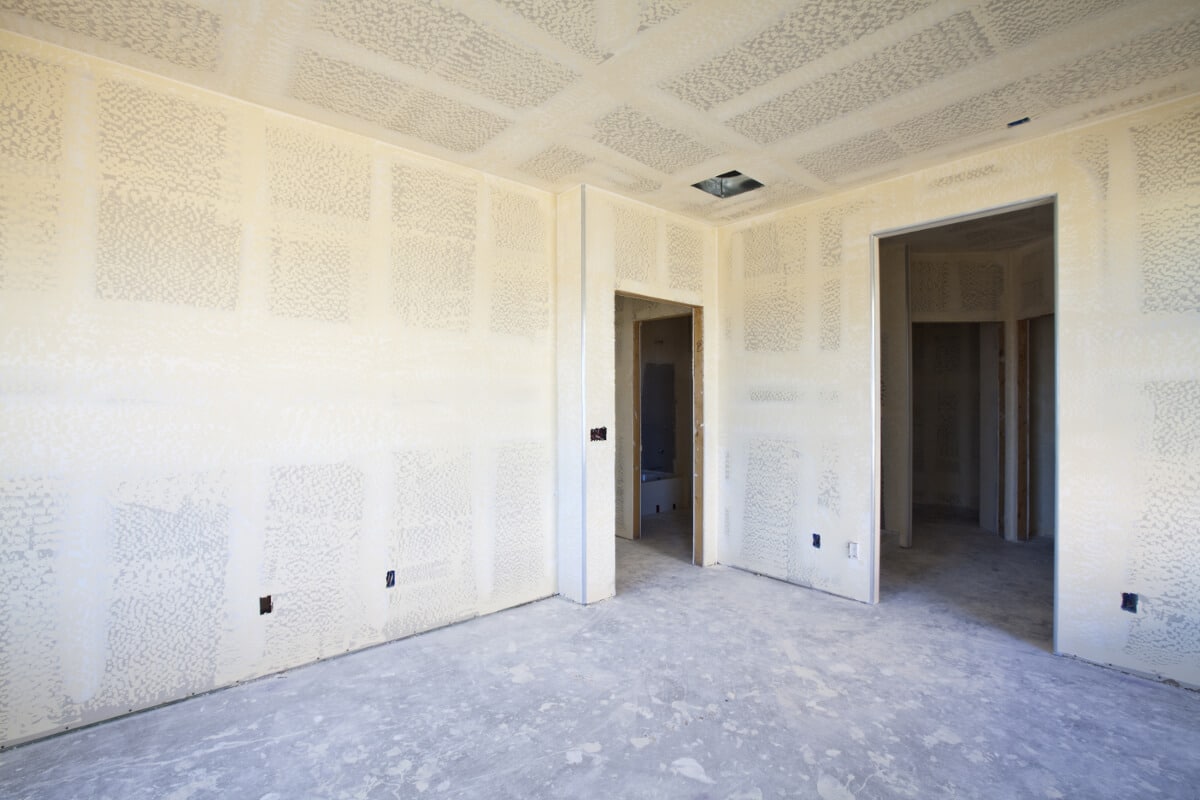 Drywall installation complete and ready to be painted